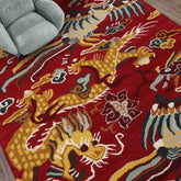 loomBloom Red 3x5 Pictorial Transitional Chinese Art Deco Dragon and Phoenix Hand Tufted Wool Oriental Area Rug